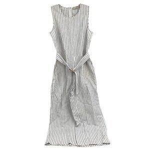 LOFT White Gray Striped Sleeveless Belted Jumpsuit | Size 6